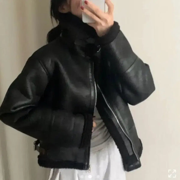[BUNJANG] Black Faux Shearling Leather Jacket / 검정 블랙 무스탕