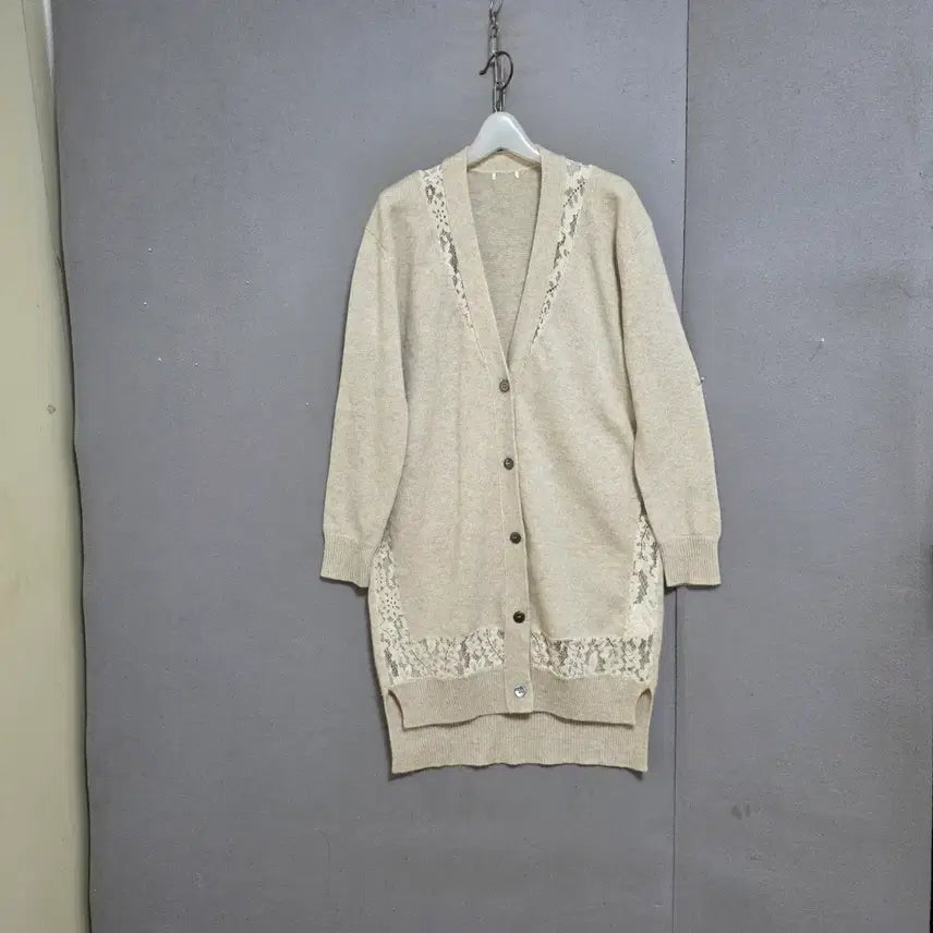 [BUNJANG] Lace Trim Cashmere Cardigan / 레이스배색 캐시미어 가디건 40   n8365