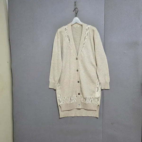 [BUNJANG] Lace Trim Cashmere Cardigan / 레이스배색 캐시미어 가디건 40   n8365
