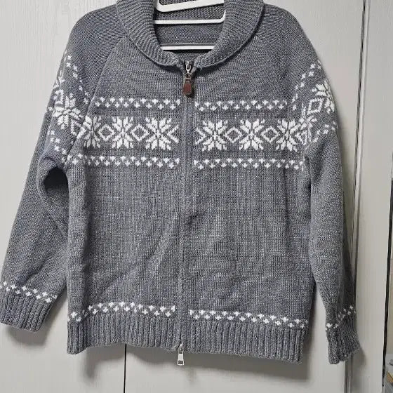 [BUNJANG] Knit Zip-Up Jacket with Grey Pattern / 니트 집업 자켓 그레이 패턴