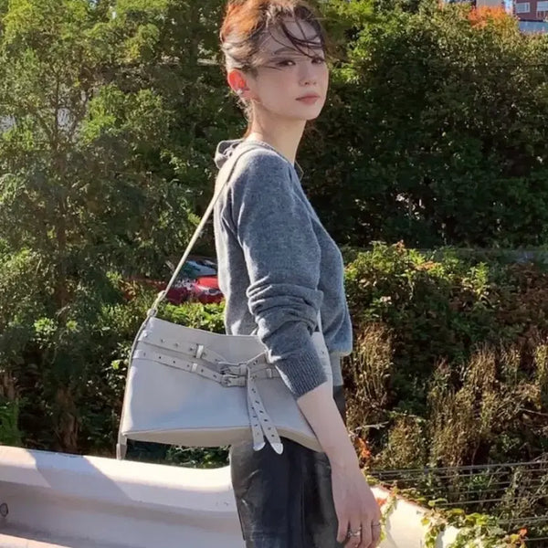 [BUNJANG] Abientot Belt Layer Leather Large Bag Dirty Beige Shoulder Bag Crossbody Bag / (새상품) 아비에무아 벨트 레이어 레더 라지 백 더티 베이지 숄더백 크로스백