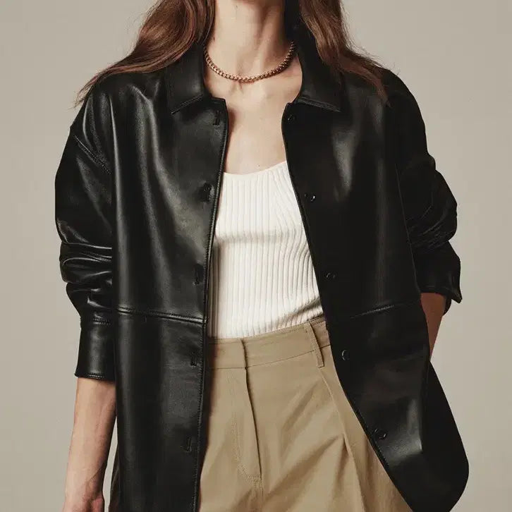 [BUNJANG] Elborn Lambskin Leather Shacket Jacket / 엘보른 램스킨 레더 셔켓 자켓