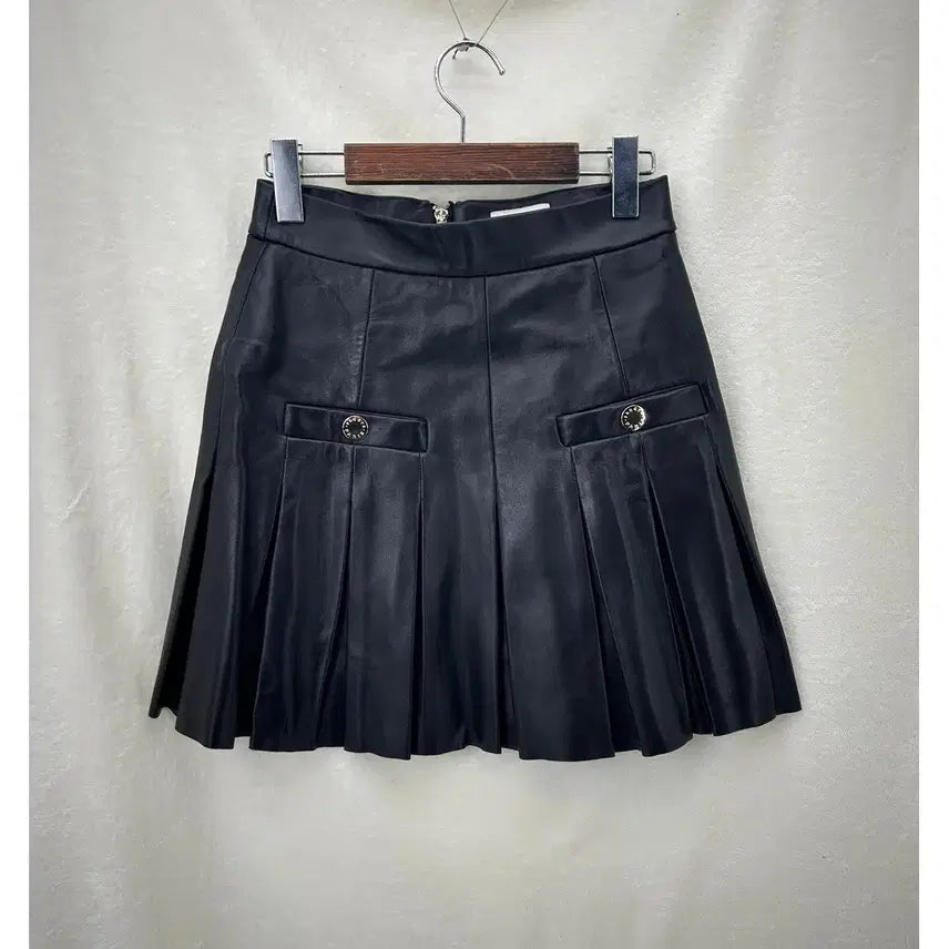 [BUNJANG] Sandro Two-Pocket Leather Pleated Mini Skirt / [SANDRO] 산드로 투포켓 레더 플리츠 미니스커트