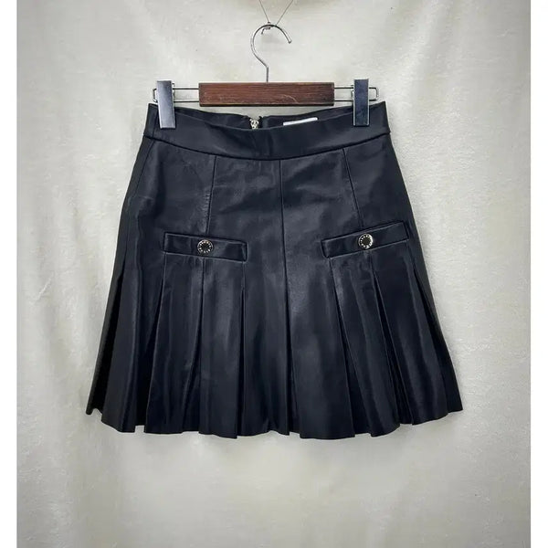 [BUNJANG] Sandro Two-Pocket Leather Pleated Mini Skirt / [SANDRO] 산드로 투포켓 레더 플리츠 미니스커트