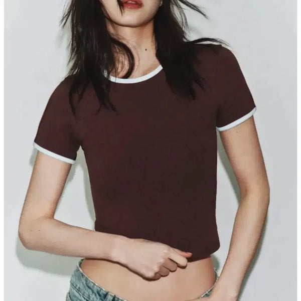 [BUNJANG] ZARA Contrast Edge T-Shirt L / ZARA 자라 콘트라스트 엣지 티셔츠 L