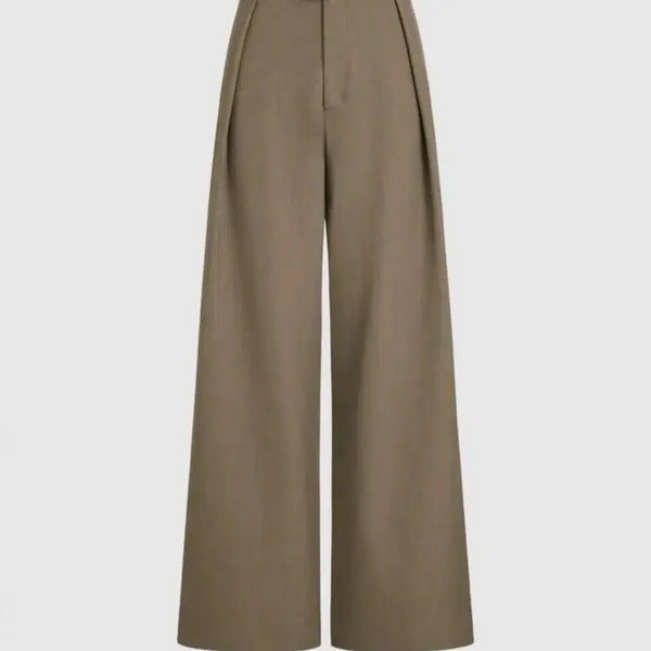 [BUNJANG] Wide Slacks with Belt - Khaki / 와이드 슬랙스 벨트 포함 카키