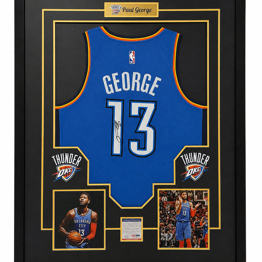 [BUNJANG] Paul George Signed OKC Thunder #13 Jersey Premium Framed PSA Certified / 폴 조지 친필 사인 OKC 썬더 13번 유니폼 PSA 공식 인증 프리미엄 액자