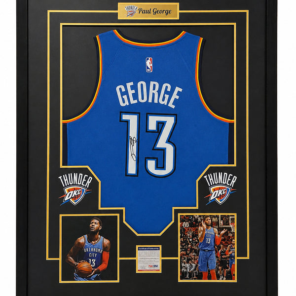 [BUNJANG] Paul George Signed OKC Thunder #13 Jersey Premium Framed PSA Certified / 폴 조지 친필 사인 OKC 썬더 13번 유니폼 PSA 공식 인증 프리미엄 액자