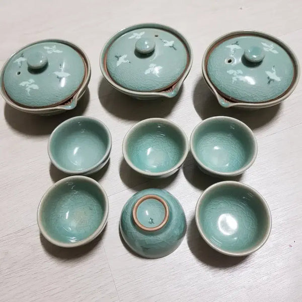 [BUNJANG] Celadon Scholar's Tea Pot and Cups Set / 청자숙우와잔일괄