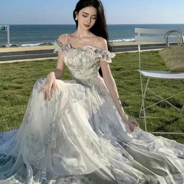 [BUNJANG] Chiffon Off-Shoulder Maxi Dress / 여신 오프숄더 쉬폰 롱 원피스