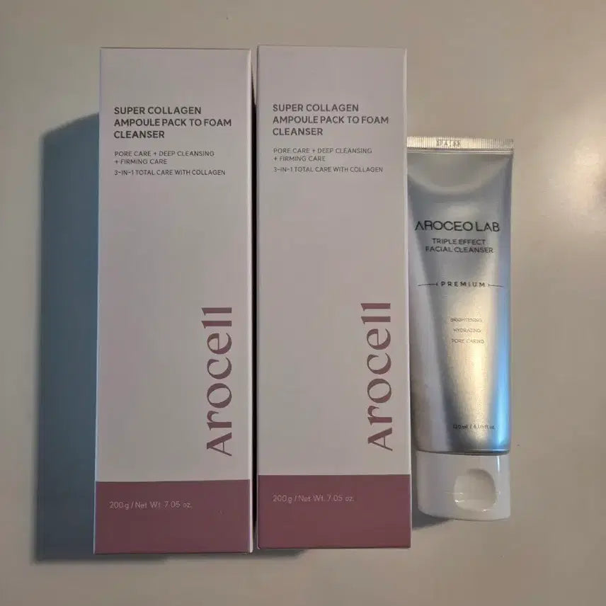 [BUNJANG] Arocell Super Collagen Foam Cleanser (2-Pack) & Triple Effect Facial Cleanser / 아로셀 슈퍼 콜라겐 폼 클렌저 2개 + 트리플 이펙트 페이셜 클렌저