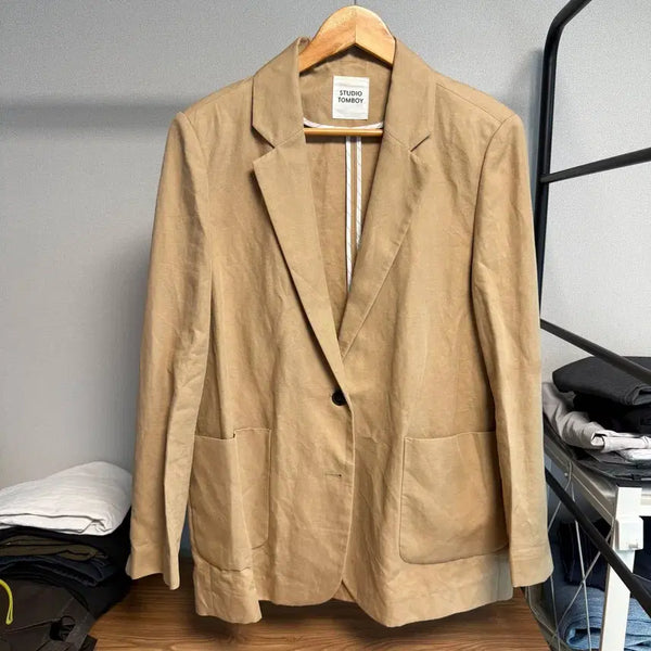[BUNJANG] Studio Tombocty Beige Linen Blend Jacket M~L (95~100) / 스튜디오톰보이 베이지 린넨 혼방 자켓 M~L / 95~100