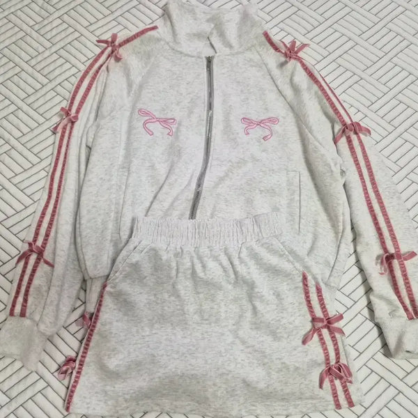 [BUNJANG] Ribbon Zip-Up Training Set / 리본 집업 트레이닝 세트