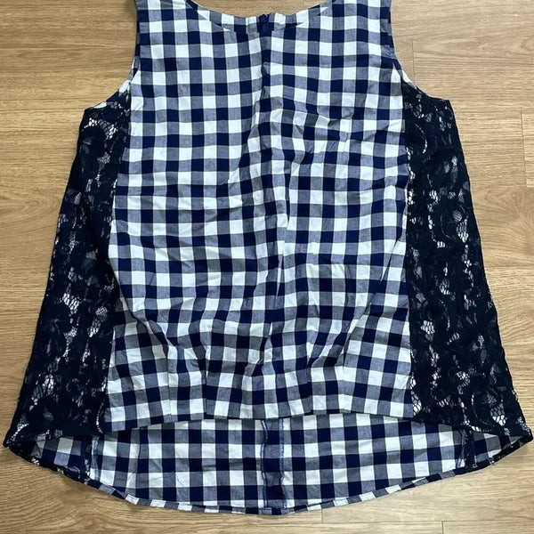 [BUNJANG] Navy Check Sleeveless Top / 네이비 체크무늬 나시