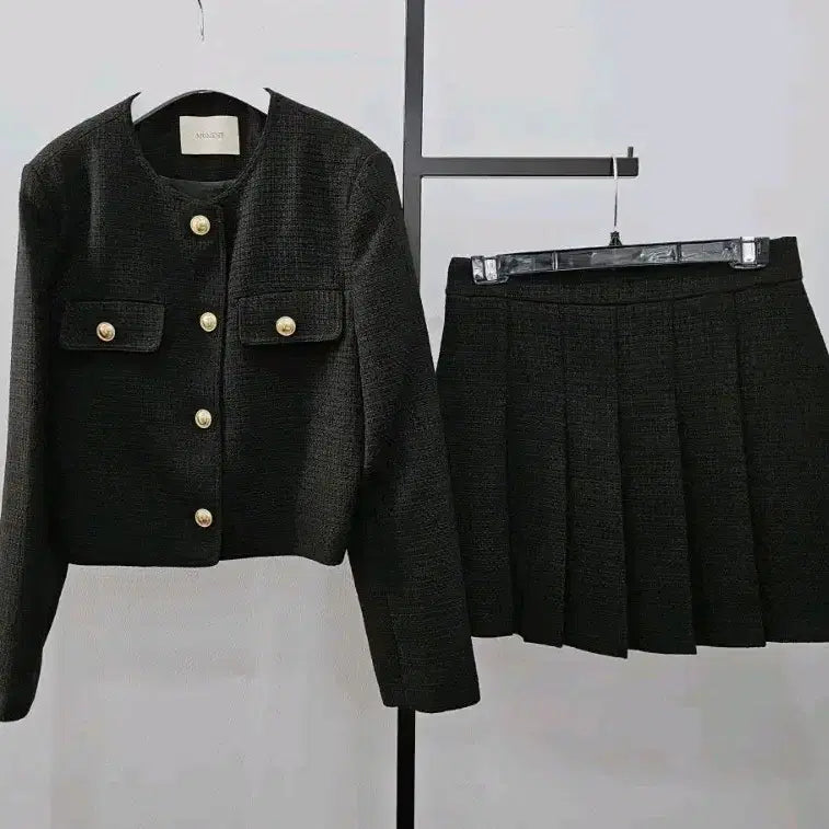 [BUNJANG] Tweed Black Setup Suit Jacket and Skirt Set / 새제품 트위드 블랙셋업 s,m