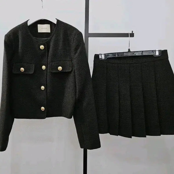 [BUNJANG] Tweed Black Setup Suit Jacket and Skirt Set / 새제품 트위드 블랙셋업 s,m