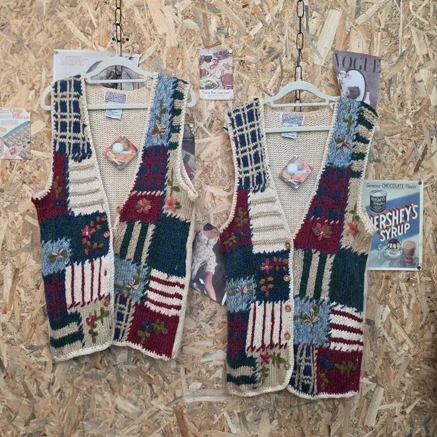 [BUNJANG] 90s Vintage Retro Patchwork Knit Vest / 90s 빈티지 레트로 패치워크 니트 조끼