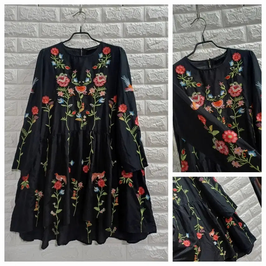 [BUNJANG] Black Embroidered Dress / 블랙 자수 원피스