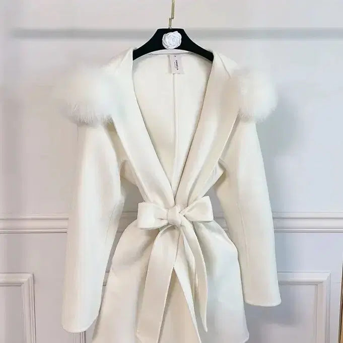 [BUNJANG] Fox Fur Wool Handmade Hooded Coat / 폭스퍼 울 핸드메이드 후드 코트