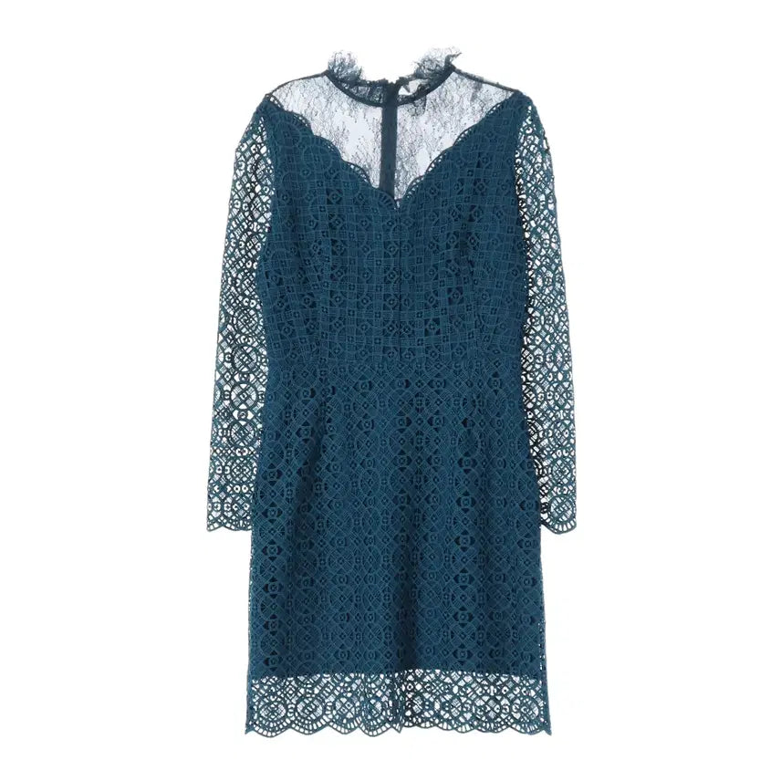 [BUNJANG] Sandro Lace Pattern High-Neck Slim Fit Short Dress / 산드로 레이스 패턴 하이넥 슬림핏 숏 원피스