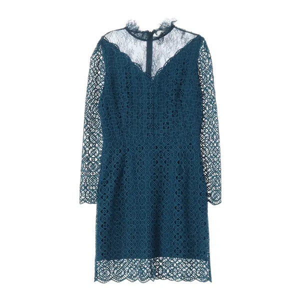 [BUNJANG] Sandro Lace Pattern High-Neck Slim Fit Short Dress / 산드로 레이스 패턴 하이넥 슬림핏 숏 원피스