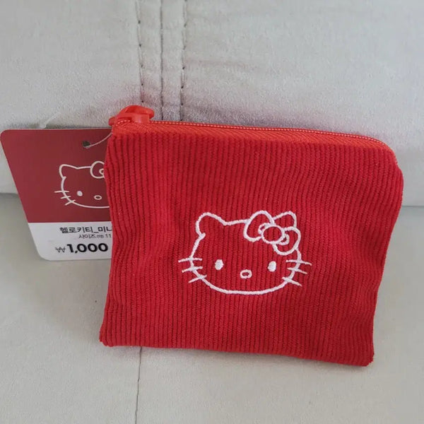 [BUNJANG] Daiso Hello Kitty Corduroy Mini Pouch Red / 다이소 헬로키티 코듀로이 미니 파우치 레드