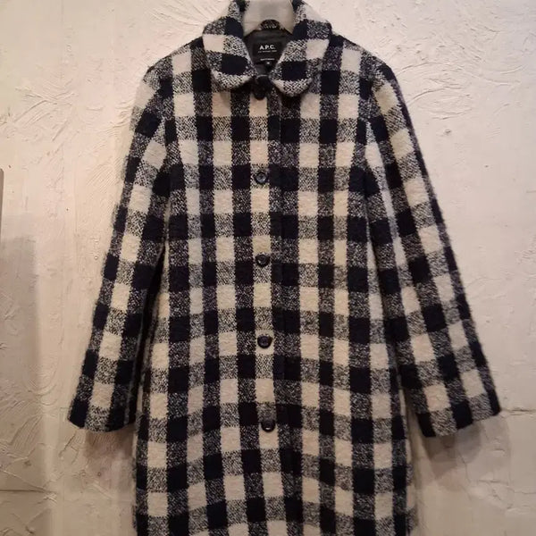 [BUNJANG] A.P.C. Checked Wool Coat Navy/Ivory / A.P.C. 체크 코트 네이비/아이보리