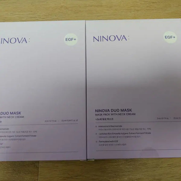 [BUNJANG] Ninova Duo Mask Pack (2 Boxes, 10 Sheets Total) - EGF, Hydrating, Firming / 니노바 듀오 마스크팩 5매 x 2박스 EGF 듀오 마스크팩 수분팩 얼굴팩 목주름팩 탄력개선