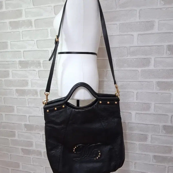 [BUNJANG] DAKS Genuine Leather Logo Embroidered Studded 2-Way Big Bag (Tote/Shoulder/Cross) / [닥스 DAKS] 정품 로고 자수 스터드 2way 빅백 (토트/숄더/크로스)