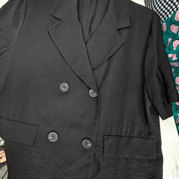 [BUNJANG] The Edge Black Double Button Short Sleeve Jacket / [새상품]더엣지 블랙 더블 단추 반팔 자켓