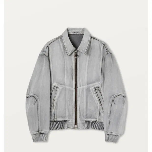 [BUNJANG] Solid Homme Grey Denim Bomber Jacket Size 46 / 솔리드옴므 그레이 데님 봄버 자켓 Size=46
