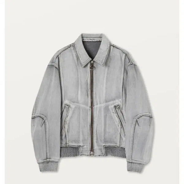 [BUNJANG] Solid Homme Grey Denim Bomber Jacket Size 46 / 솔리드옴므 그레이 데님 봄버 자켓 Size=46
