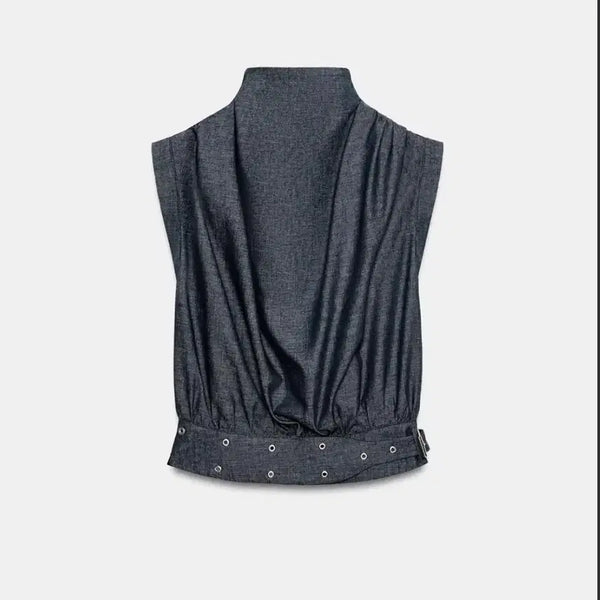 [BUNJANG] ZARA Linen Stud Buckle Top Size S / ZARA 린넨 스터드 버클 탑 S (착샷 O)