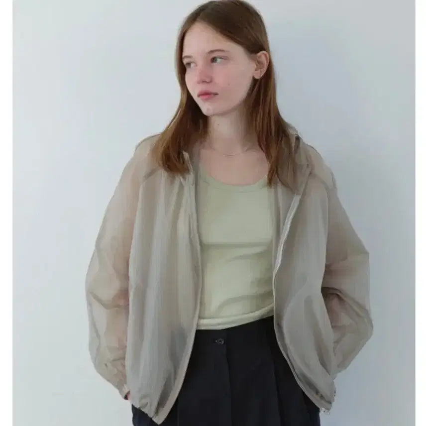 [BUNJANG] Poster String Hooded Zip-Up Jacket Windbreaker Khaki / 포저 스트링 후드 집업 자켓 바람막이 카키