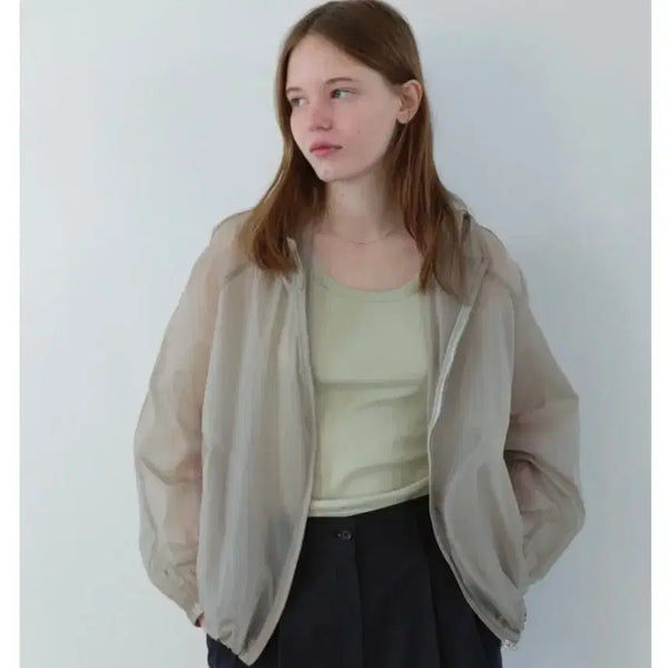 [BUNJANG] Poster String Hooded Zip-Up Jacket Windbreaker Khaki / 포저 스트링 후드 집업 자켓 바람막이 카키
