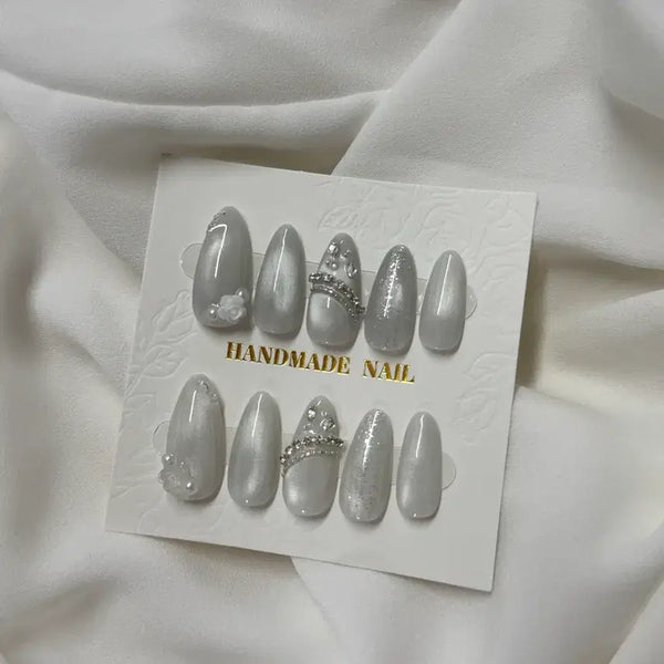 [BUNJANG] Handmade Silver Nail Tips (10 Pieces) / 실버 네일팁