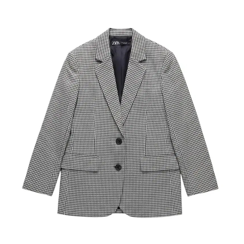 [BUNJANG] Zara Women's Linen Blend Check Pattern Oversized Blazer / 여성L/ 자라 체크패턴 오버핏 린넨자켓 38-3