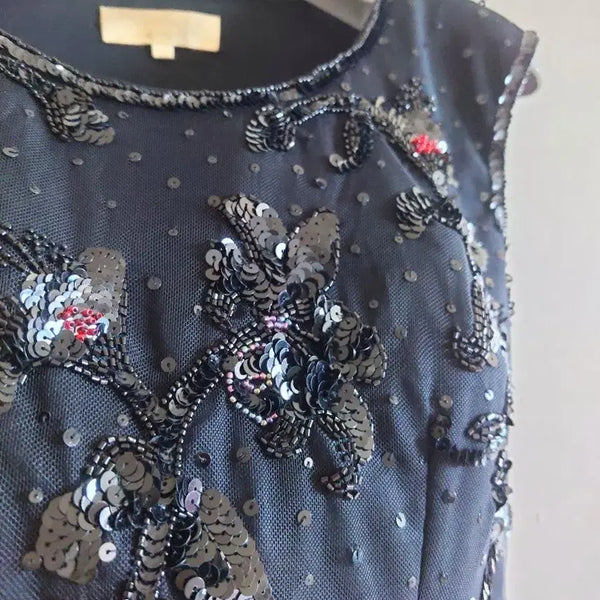 [BUNJANG] Black Beaded Sleeveless Top / 블랙 자수 비즈  민소매