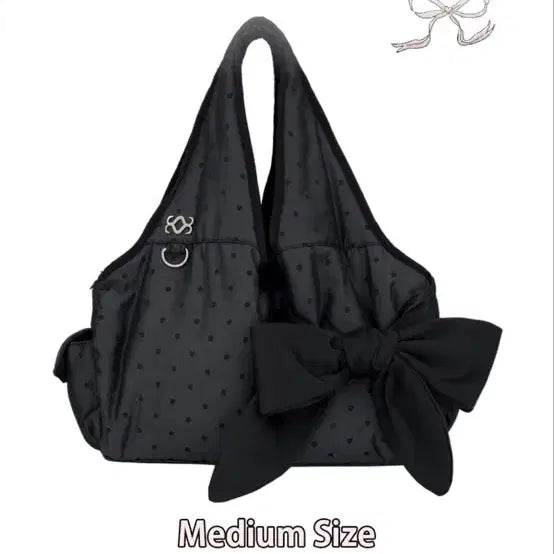 [BUNJANG] SIWOOL 107 Dot Black Nylon Bow Bag Medium / (미착용)시월107 도트블랙 나일론 보우백 M 미디움