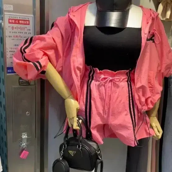 [BUNJANG] Women's Pink Windbreaker Training Set / 트레이닝 세트 핑크 바람막이 셋업