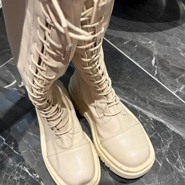 [BUNJANG] Lace-up Long Boots White / 레이스업 롱부츠 화이트
