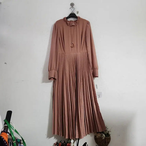 [BUNJANG] Pleated Long Dress Brown / 플리츠 롱 원피스 브라운