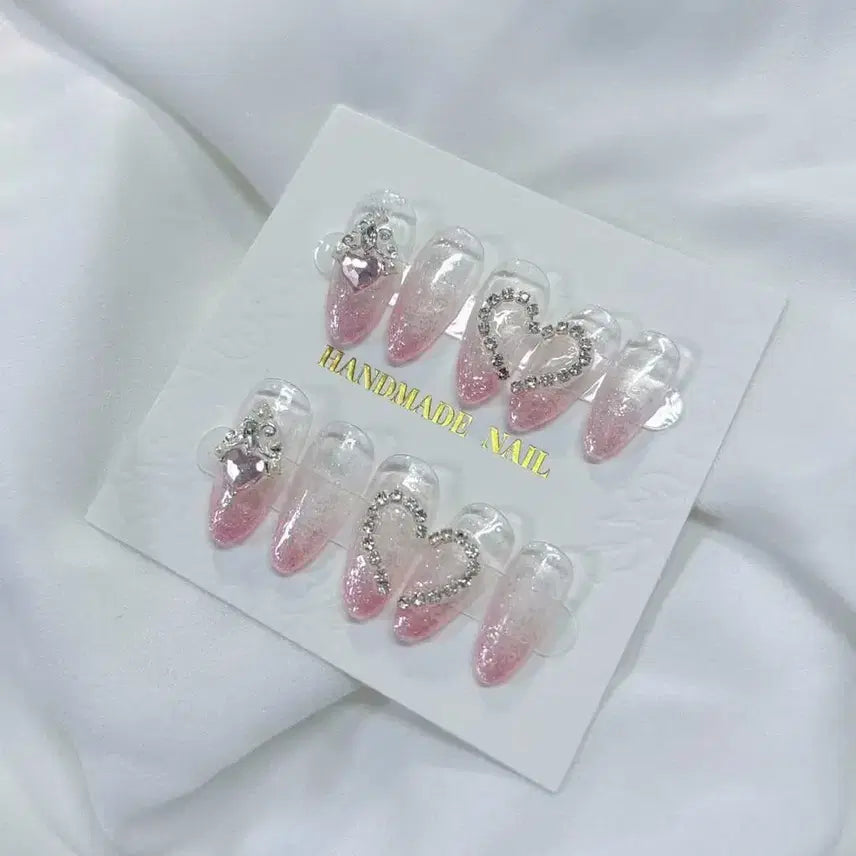 [BUNJANG] Handmade Heart Glitter Nail Tips / 하트 글리터 네일팁