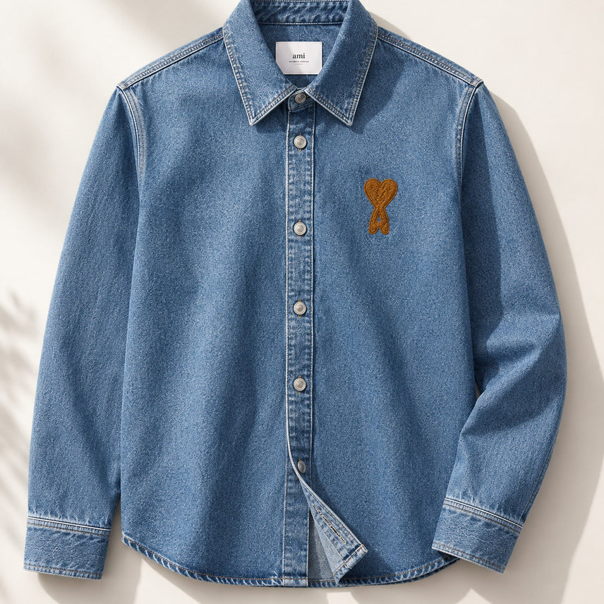 [BUNJANG] AMI Paris Big Logo Oversized Denim Shirt / (정품 무료배송) 아미 빅로고 오버 데님셔츠