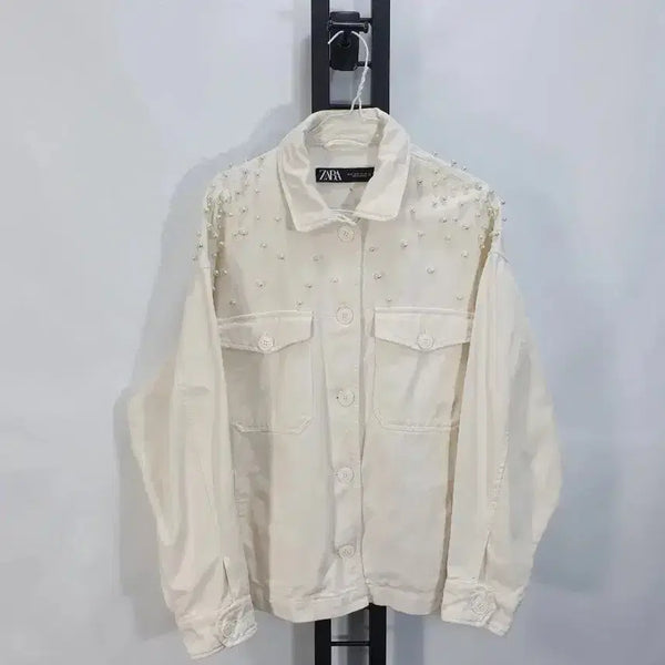 [BUNJANG] Zara Beaded Trucker Jacket Ivory / 자라 비즈 트러커 자켓 아이보리