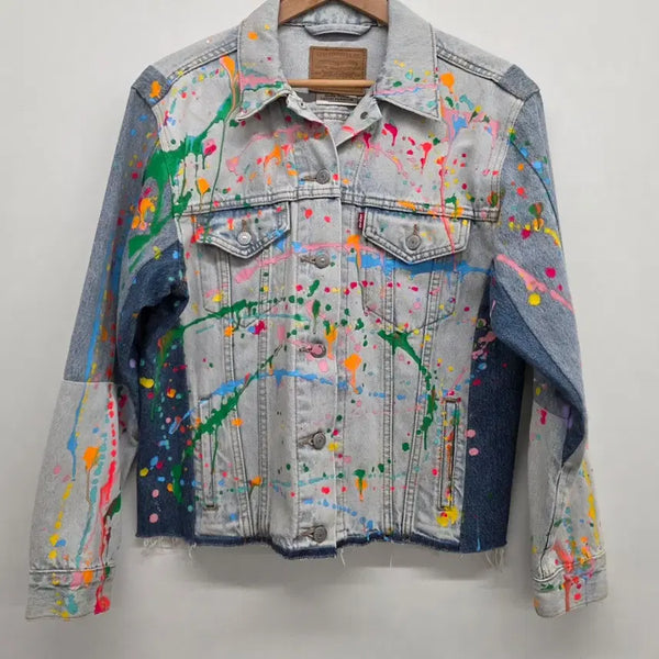 [BUNJANG] Levi's Premium Painted Custom Women's Denim Jacket Size M / 리바이스 프리미엄 페인팅 커스텀 여성 데님자켓.  싸이즈 M