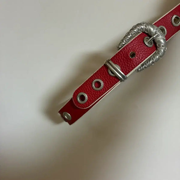 [BUNJANG] Red Leather Belt with Silver Buckle / belt 5