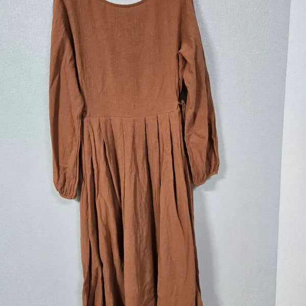 [BUNJANG] Brown Linen Pleated Dress / 옆묶음 브라운 린넨 플리츠원피스 66