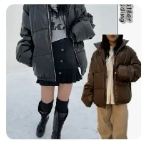 [BUNJANG] KIMIS Boxy Leather Padded Jacket / 키미스 박시 레더 패딩