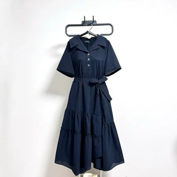 [BUNJANG] Navy Frill Midi Dress / 마인원피스